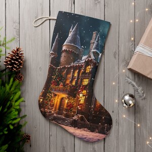 Christmas at Wizard School Stocking • Fantasy Magic School Castle Holiday Decor • Wizard&#39;s Christmas Stocking • Wizard&#39;s Magical Castle