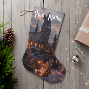 CUSTOM Christmas at Wizard School Stocking • Wizard&#39;s Christmas Stocking • Fantasy School Castle Holiday Decor • Wizard&#39;s Magical Castle