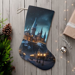 Fantasy Magic School Castle Stocking • Christmas at Wizard School Stocking • Wizard&#39;s Magical Castle Holiday • Wizard&#39;s Christmas Stocking