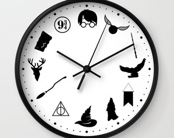 Black White Wizarding World Wall Clock • Fantasy Magic School Clock • Wizard School Art Wall Décor • Wizarding World Numbered Wall Clock