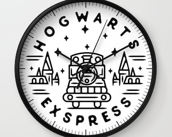 Magical Train Express Wanduhr • Zaubererschule Wanduhr • Fantasy Zauberschule Schloss Wanduhr • Zaubererwelt Kunst Wanddekoration •Uhr