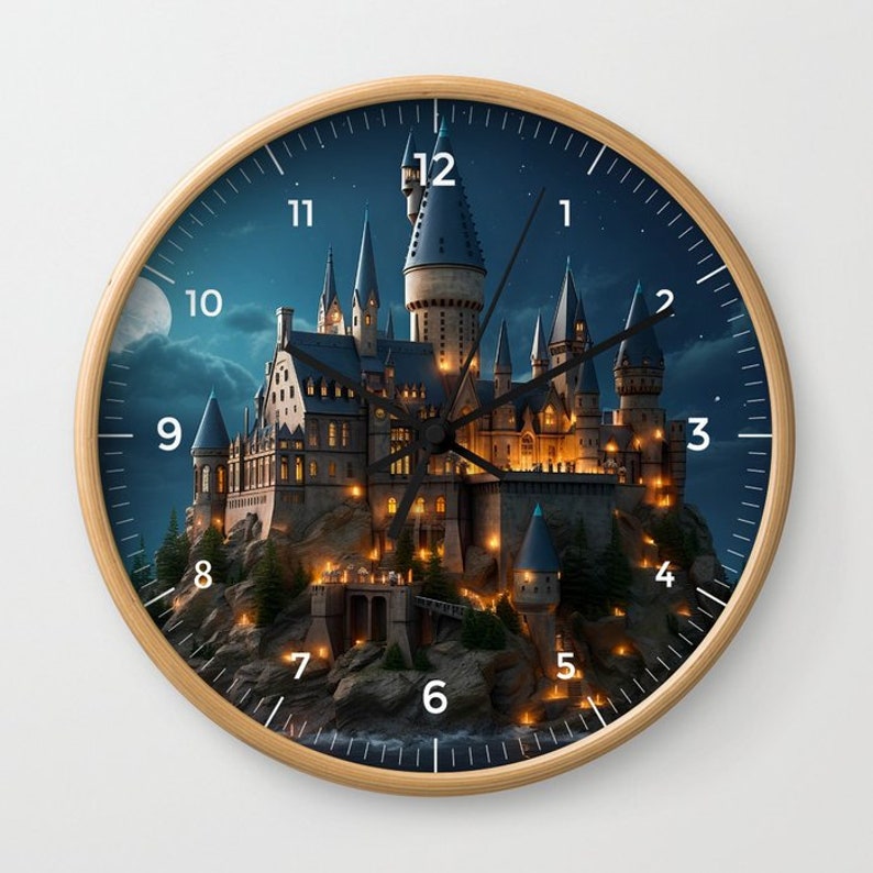 Hogwarts by Night Wall Clock Harry Potter Numbered Wall Clock Hogwarts
