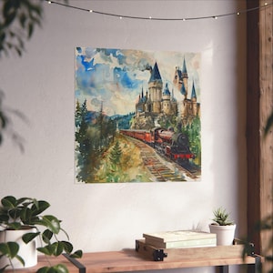 Wizards Magical Express Watercolor Poster • Wizard&#39;s Train Art Print • Magical Train Art Print •  Fantasy Magic Castle Watercolor Art Print