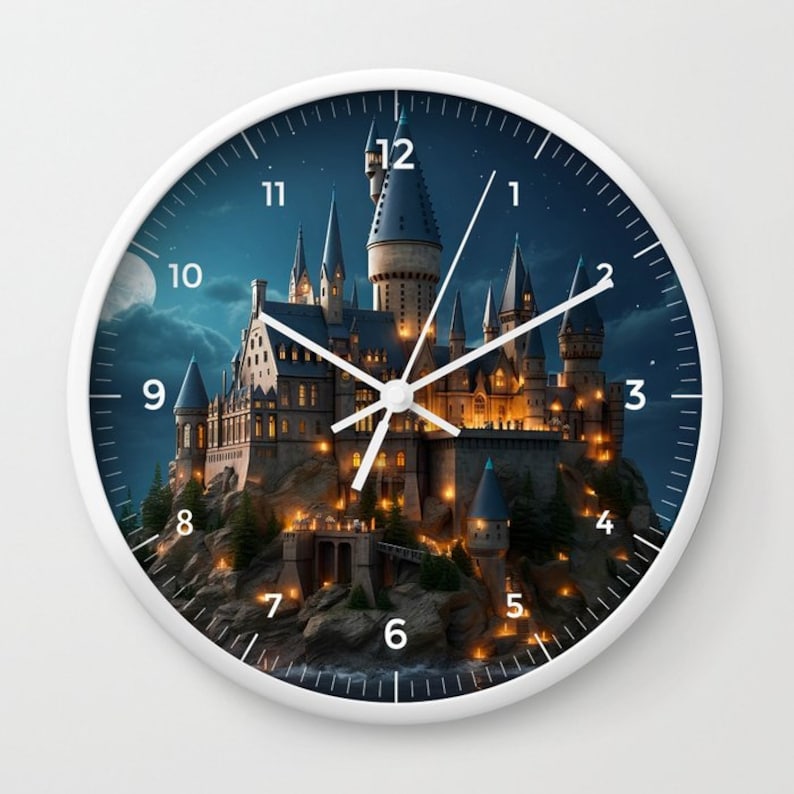 Hogwarts by Night Wall Clock Harry Potter Numbered Wall Clock Hogwarts