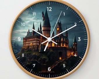 Wizard School Art Wall Decor • Magical Castle By Night Wall Clock • Wizarding World Numbered Wall Clock • Fantasy Magic School Castle Clock