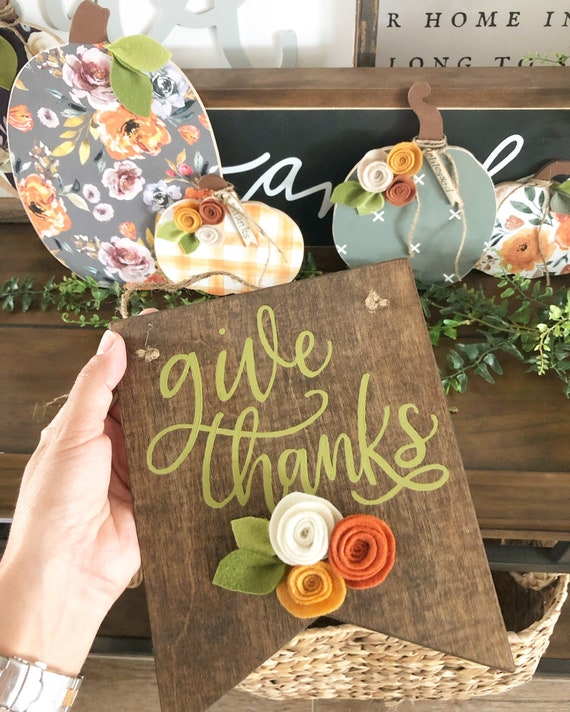 Give Thanks Wooden Banner Sign Thanksgiving Decor Mini Wood Etsy
