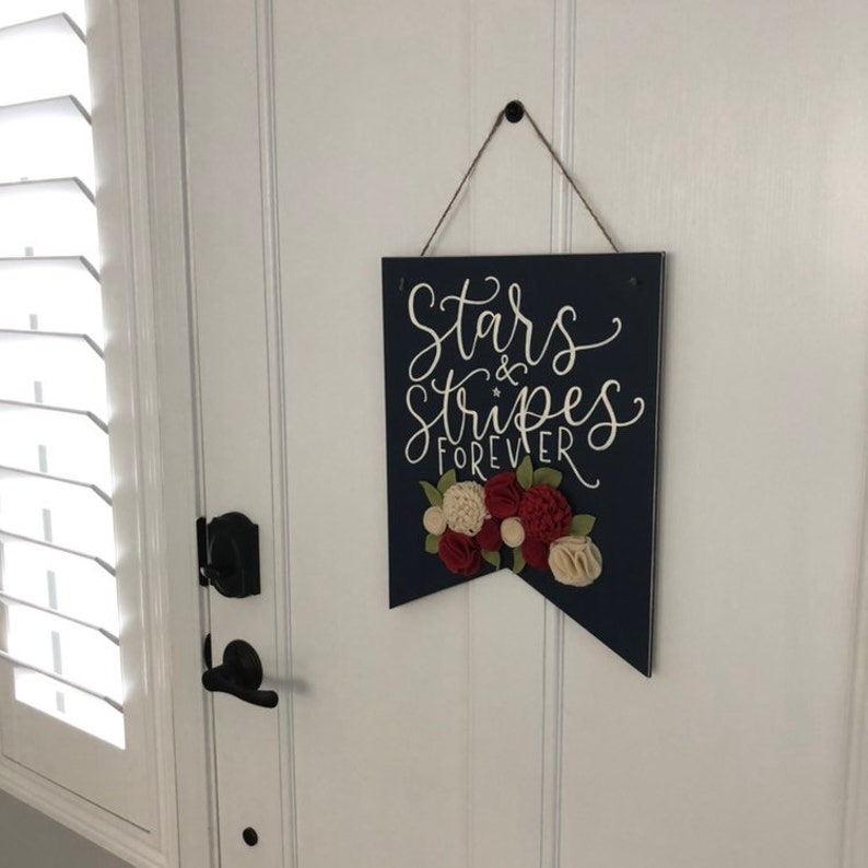 stars and stripes wooden flag banner fourth of July patriotic decor wood banner sign USA wood sign independence day decor
