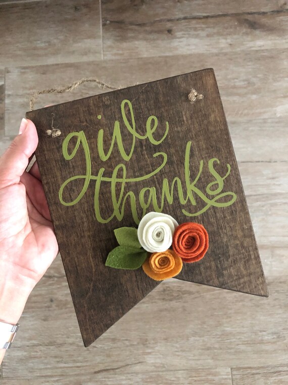 Give Thanks Wooden Banner Sign Thanksgiving Decor Mini Wood Etsy