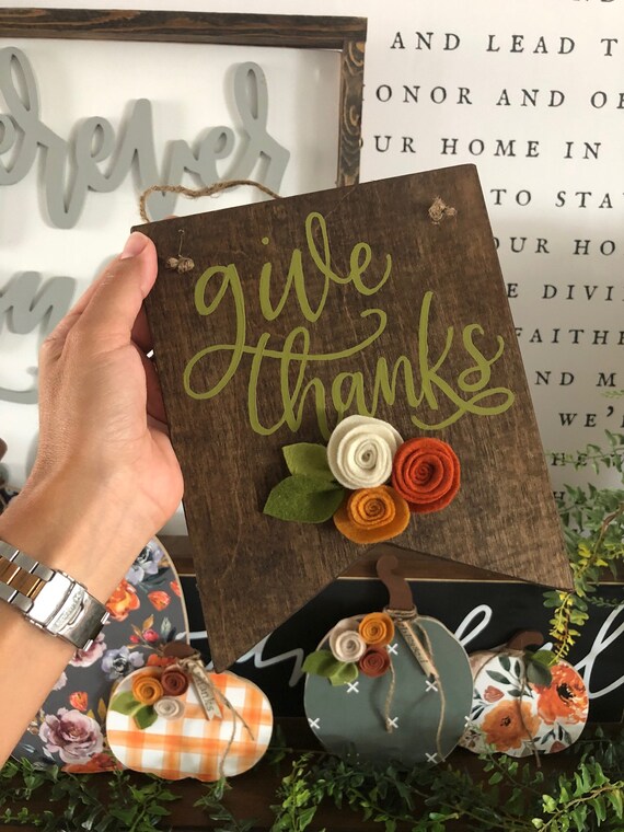Give Thanks Wooden Banner Sign Thanksgiving Decor Mini Wood Etsy