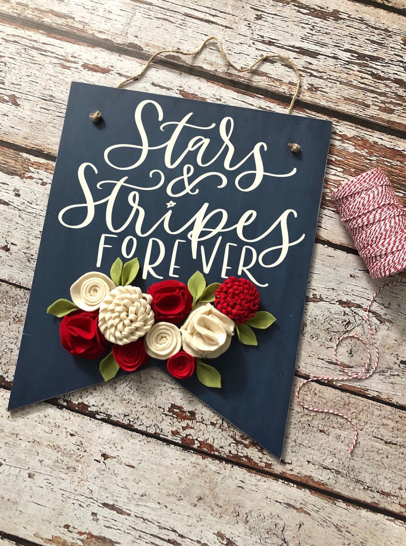 stars and stripes wooden flag banner fourth of July patriotic decor wood banner sign USA wood sign independence day decor