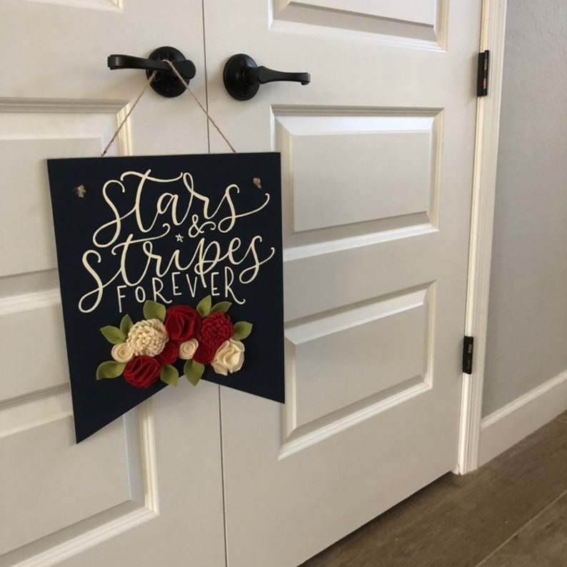stars and stripes wooden flag banner fourth of July patriotic decor wood banner sign USA wood sign independence day decor