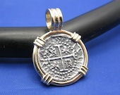 Small quot 1 Reale quot Quality Reproduction of Atocha Shipwreck Coin in 14k Yellow Gold Bezel with Barrel Bail Handmade by Crisol Jewelry