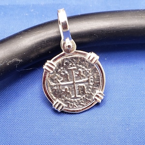 Sterling Silver Small Atocha Shipwreck Coin Replica in Custom Bezel with Shackle Bail Pendant