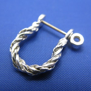 Sterling Silver .925 Rope Twisted Pirate Single Shackle Earring Hoop with Threaded Screw Post