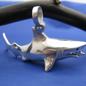 Extra Large Sterling Silver Great White Shark Pendant with Oxygen Tank in Mouth, Handmade, Florida Artist, Jaws Inspired Necklace
