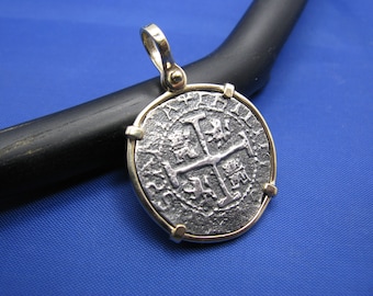 Pirate Treasure Cob Replica Inside 14k Yellow Gold Bezel Nautical Beach and Pirate Jewelry