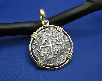 14k Gold Pirate Cob Pendant: Sterling Silver Replica Coin Bezel