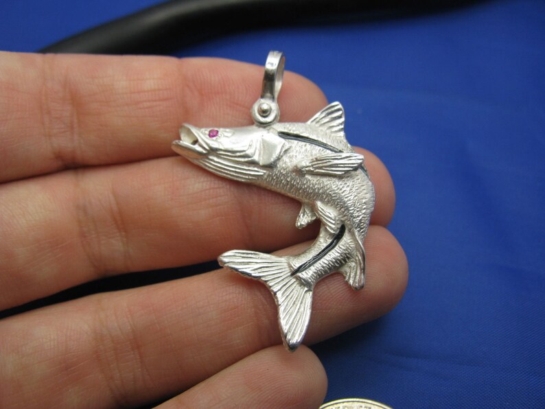 Sterling Silver Curved Snook Pendant With Genuine Ruby Etsy