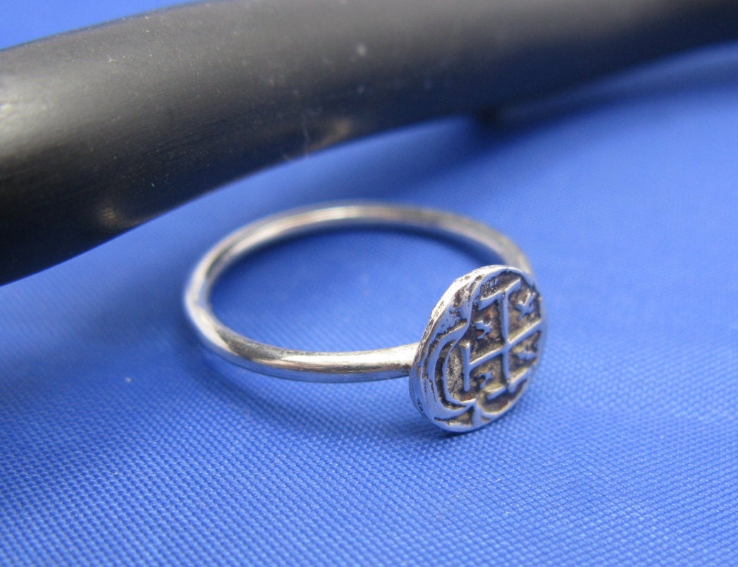 Ladies Sterling Silver Nautical Shipwreck Treasure Stack Ring with Replica Pirate Coin