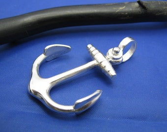 Large Sterling Silver Plain Anchor Necklace with Shackle Bail by Crisol Jewelry (Oversized Nautical Jewelry)