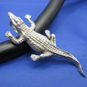 Large Men&#39;s Sterling Silver Alligator Pendant with Realistic Detailing by Crisol Jewelry (2.25&quot; in Height)