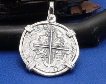 Colgante de moneda pirata de plata de ley: Réplica de Atocha "1 Reale"