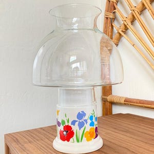 Vintage Floral Hurricane Candle Holder Lamp Ceramic with Glass Shade