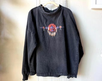 Sudadera vintage de lona negra con estilo grunge del suroeste americano, inspirada en los nativos americanos.