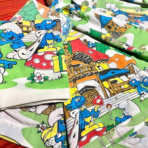 スマーフ　ツインベッドシーツ　アメリカ製ビンテージ　PEYO SMURFS スマーフ ツインベッドシーツ アメリカ製ビンテージ PEYO SMURFS