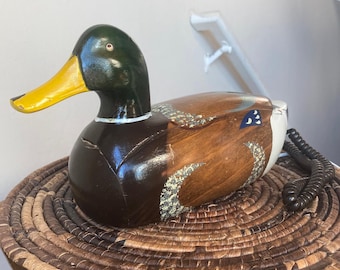 1980s TeleMania Wood Mallard Duck Decoy Quacking Phone Jersey Shore