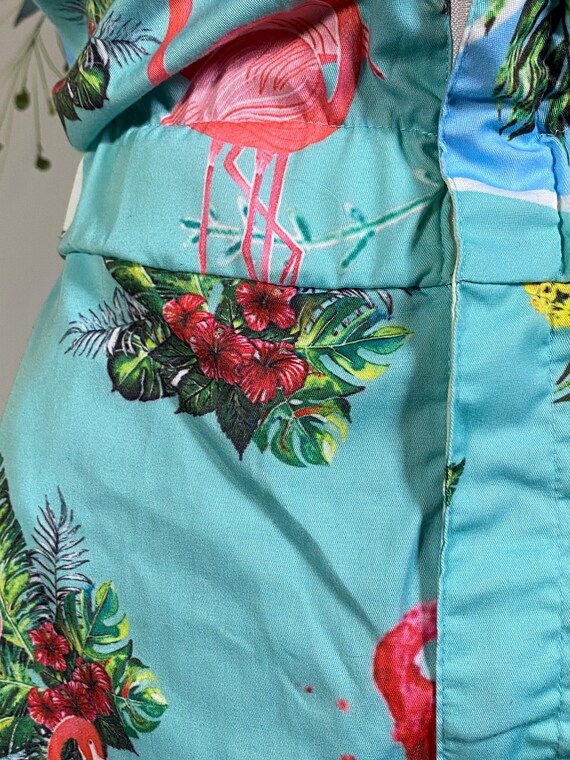 Unisex Tropical Foliage + Flamingos Aqua Playsuit… - image 5