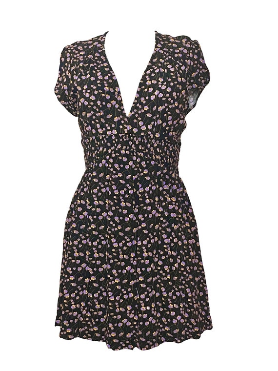 Free People Black + Purple Floral Babydoll Sundre… - image 1