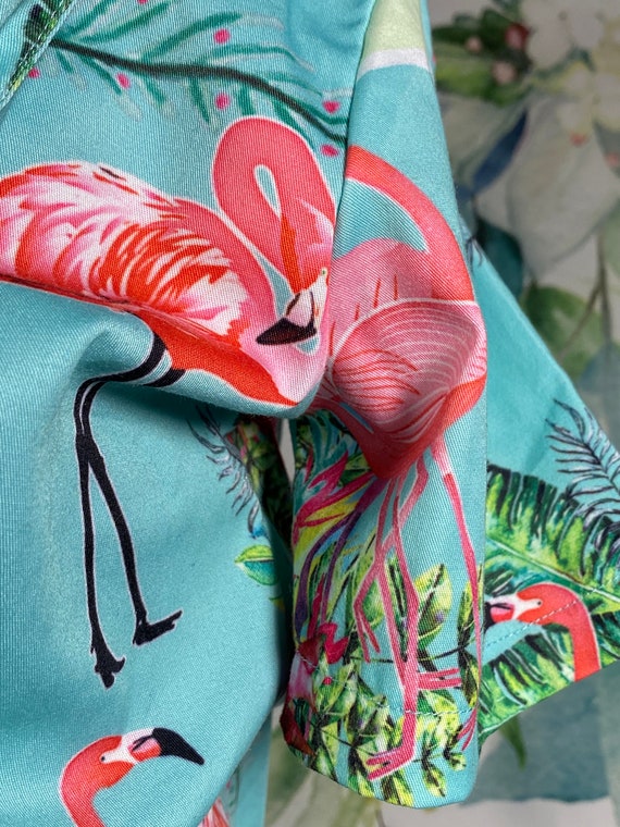 Unisex Tropical Foliage + Flamingos Aqua Playsuit… - image 7