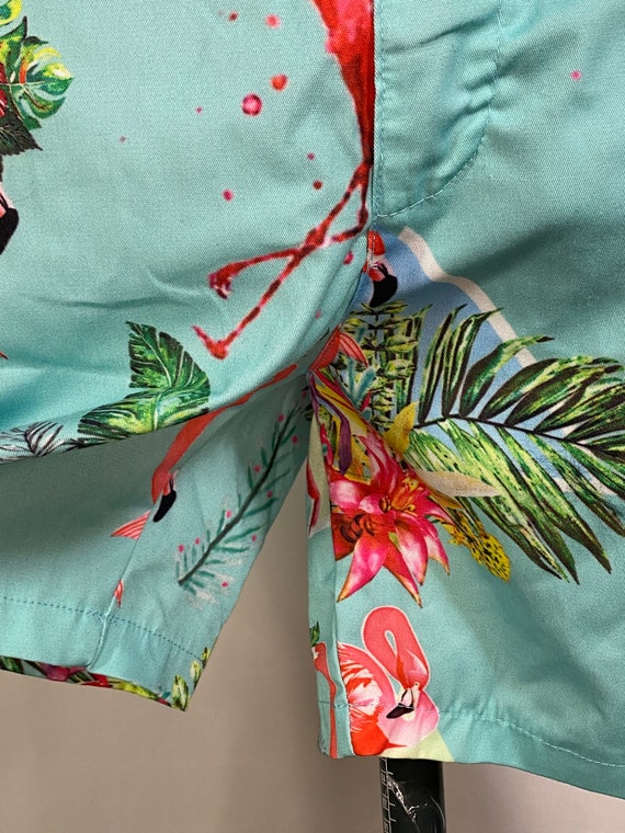 Unisex Tropical Foliage + Flamingos Aqua Playsuit… - image 6