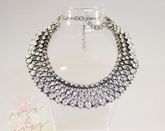 Kate Middleton Zara Vintage Crystal Statement Necklace Choker Necklace, Bridal Princess Necklace, Wedding Jewellery