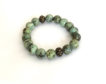 Gorgeous gemstone stretch bracelet with brass accent beads