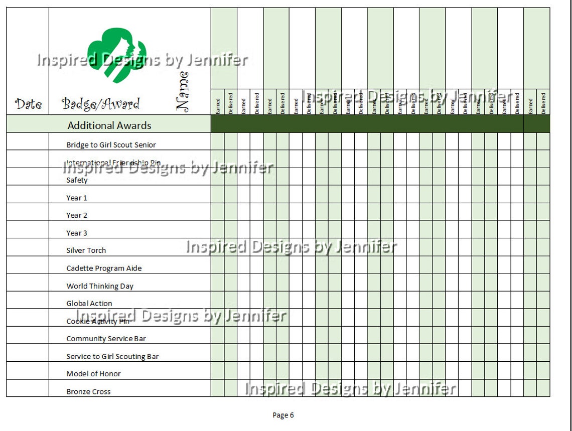 Girl Scout Cadette Badge/award Tracker Instant Download Updated With