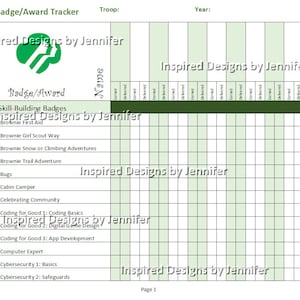 Brownie Girl Scout Badge/Award Tracker Instant Download Printable- Updated with New 2021 Badges!!