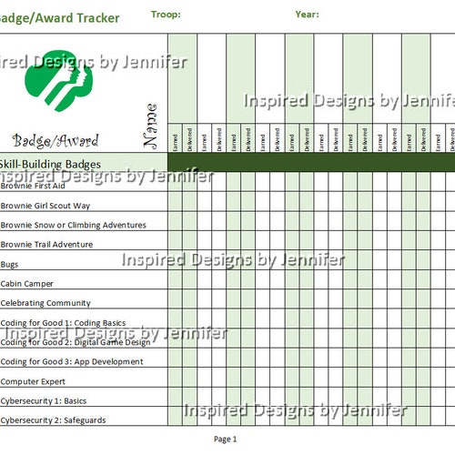 Brownie Girl Scout Badge/award Tracker Instant Download Etsy