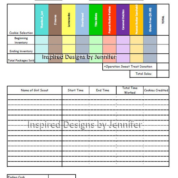 Girl Scout Cookie Booth Tally Printable Worksheet