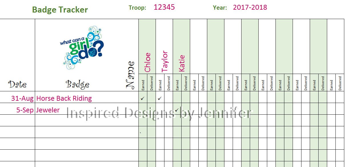 Girl Scout Troop Badge Patch Tracker Instant Download