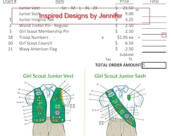 Junior Girl Scouts Downloadable Troop Uniform Order Form-Updated 2023!