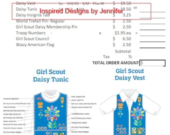 Daisy Girl Scouts Downloadable Troop Uniform Order Form-Updated 2023!