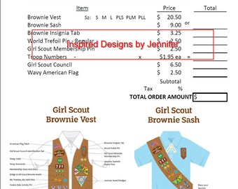 Brownie Girl Scouts Downloadable Troop Uniform Order Form-Updated 2023!