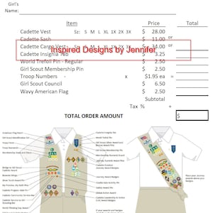 Cadette Girl Scouts Downloadable Troop Uniform Order Form-Updated 2023!