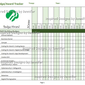 Junior Girl Scout Badge/Award Tracker Instant Download - Updated with New 2021 Badges!!