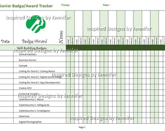 Junior Girl Scout Badge/Award Tracker Instant Download - Updated with New 2021 Badges!!