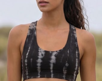 Crisscross Back Black Tie-dye sports bra – Activewear, Super Soft Stretchy Crop