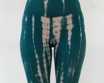 Hand-Dyed Bamboo Leggings – Green Camo Tie Dye, High Waist Yoga Pants