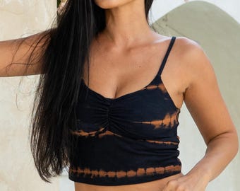 Black Tie-Dye yoga crop top, adjustable cami